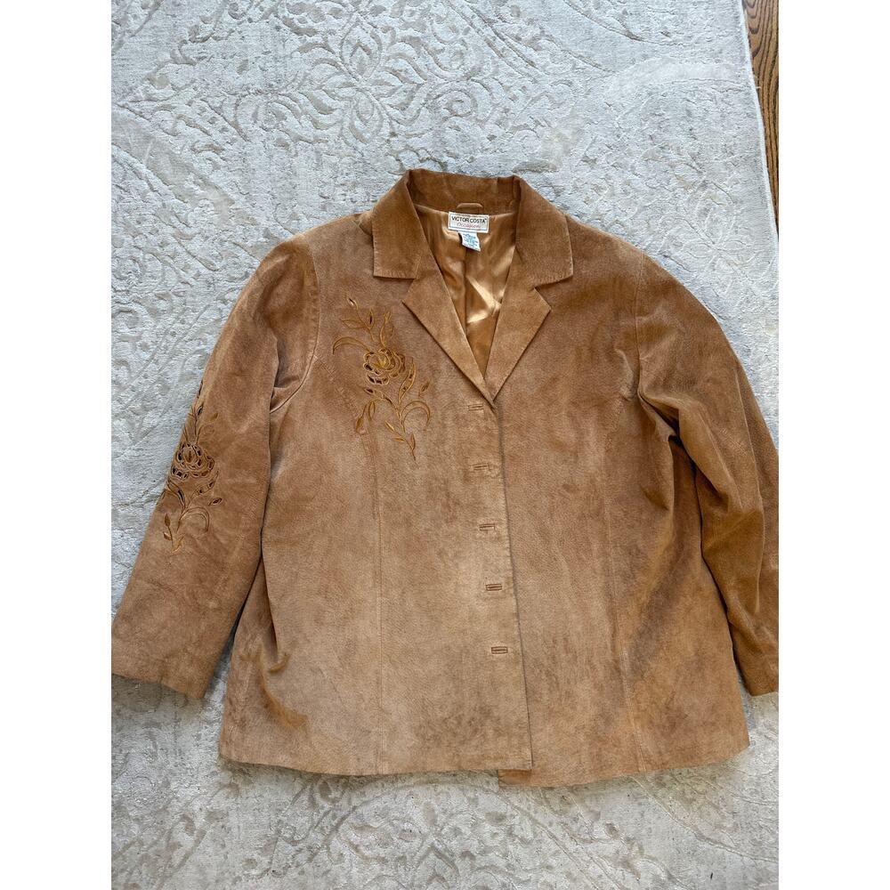 Vintage Suede Jacket Tan Brown Floral Cutout Western Boho Blazer Women’s L - Picture 9 of 10